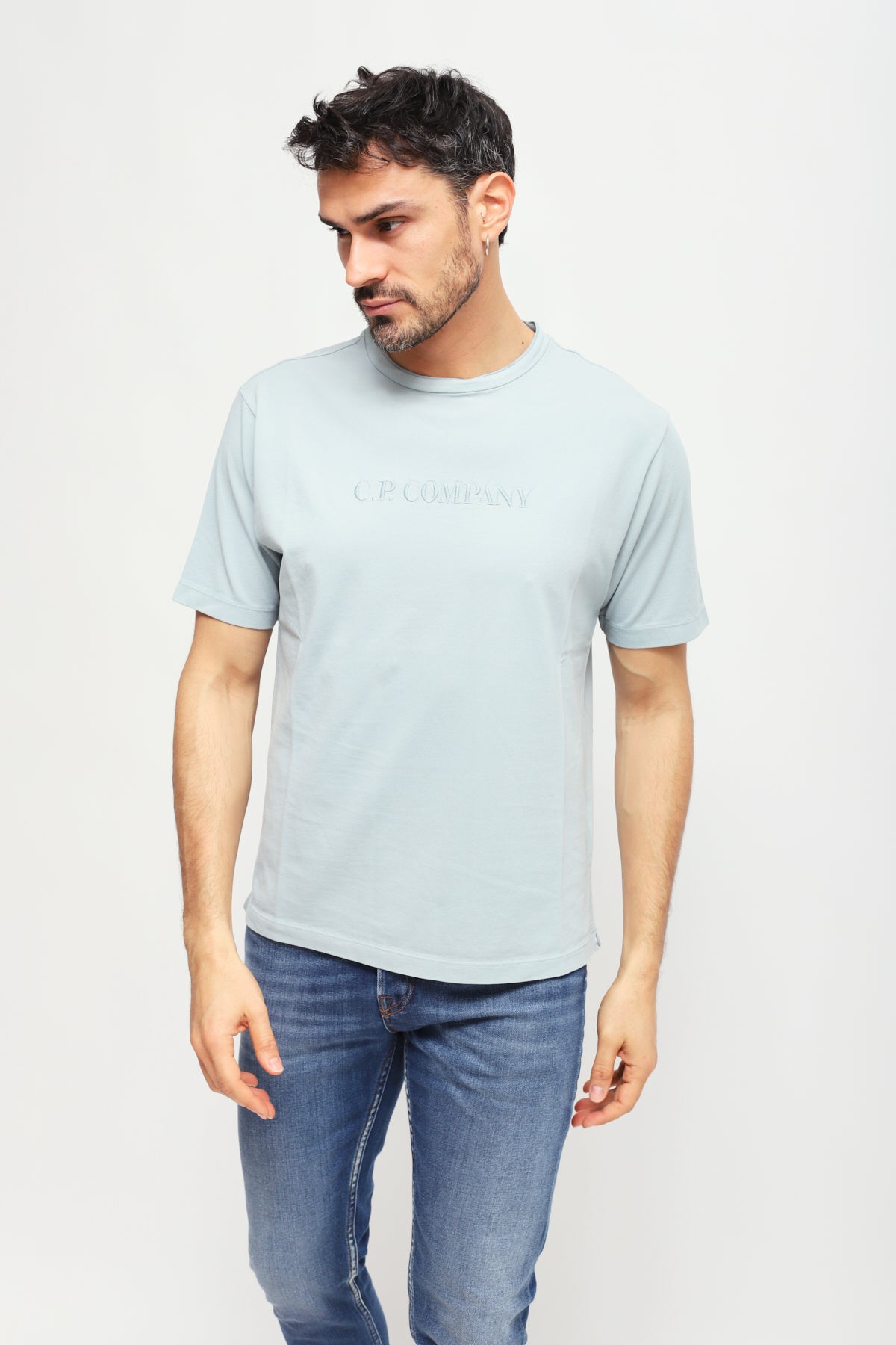 T-shirt con Logo Ricamato Azzurro