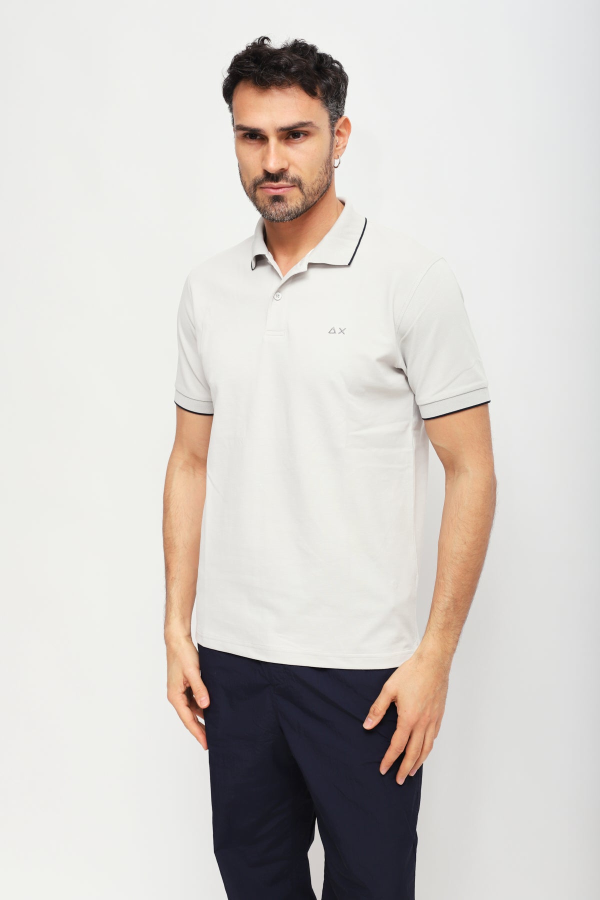 Polo con Ricamo Grigio Chiaro
