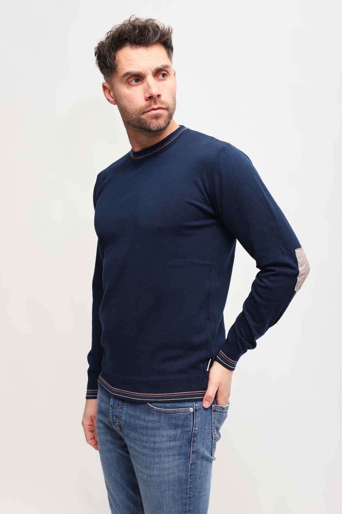 Girocollo con patch Blu