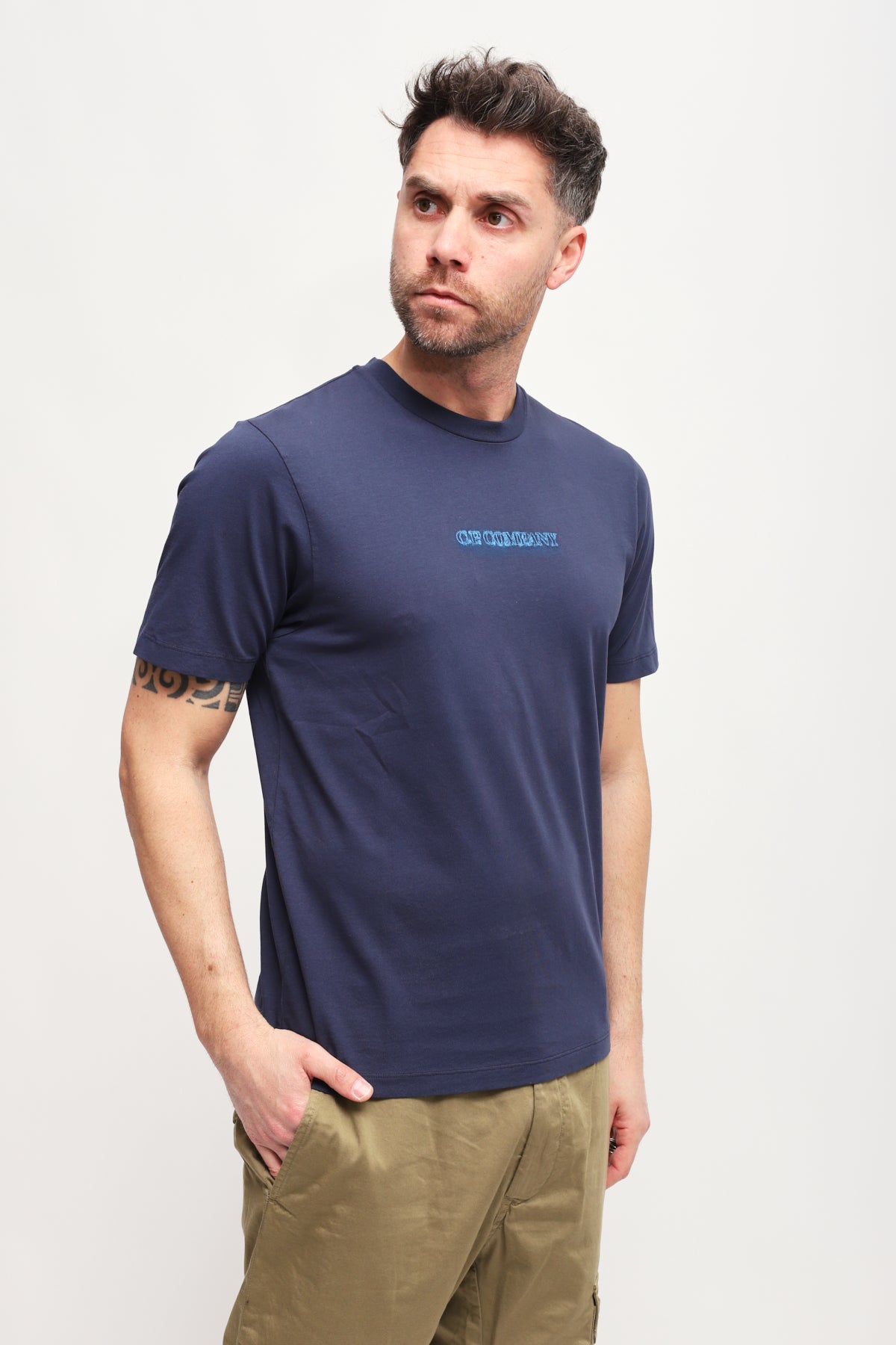 T-shirt con Logo Ricamato Blu