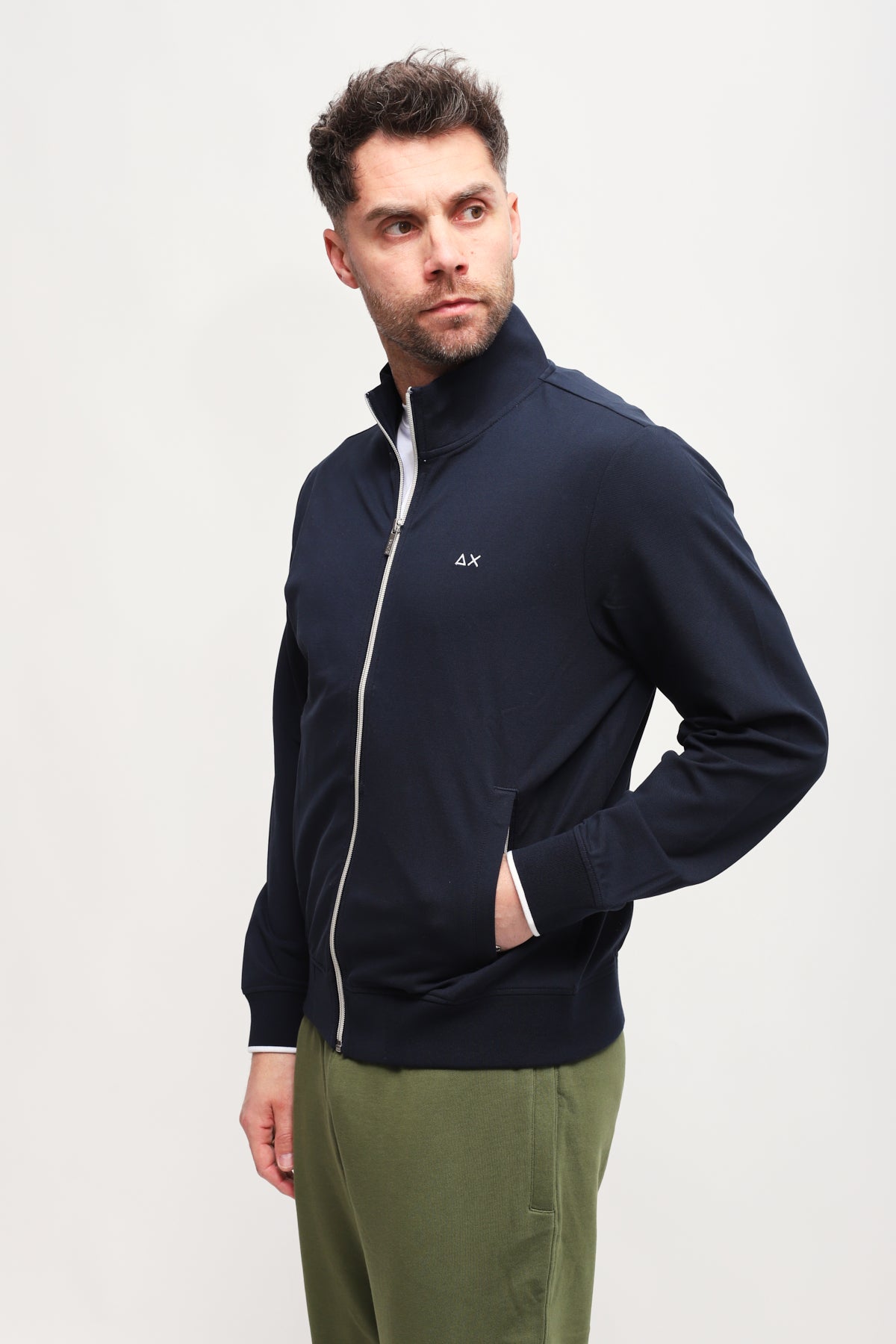 Felpa con Zip Blu Navy