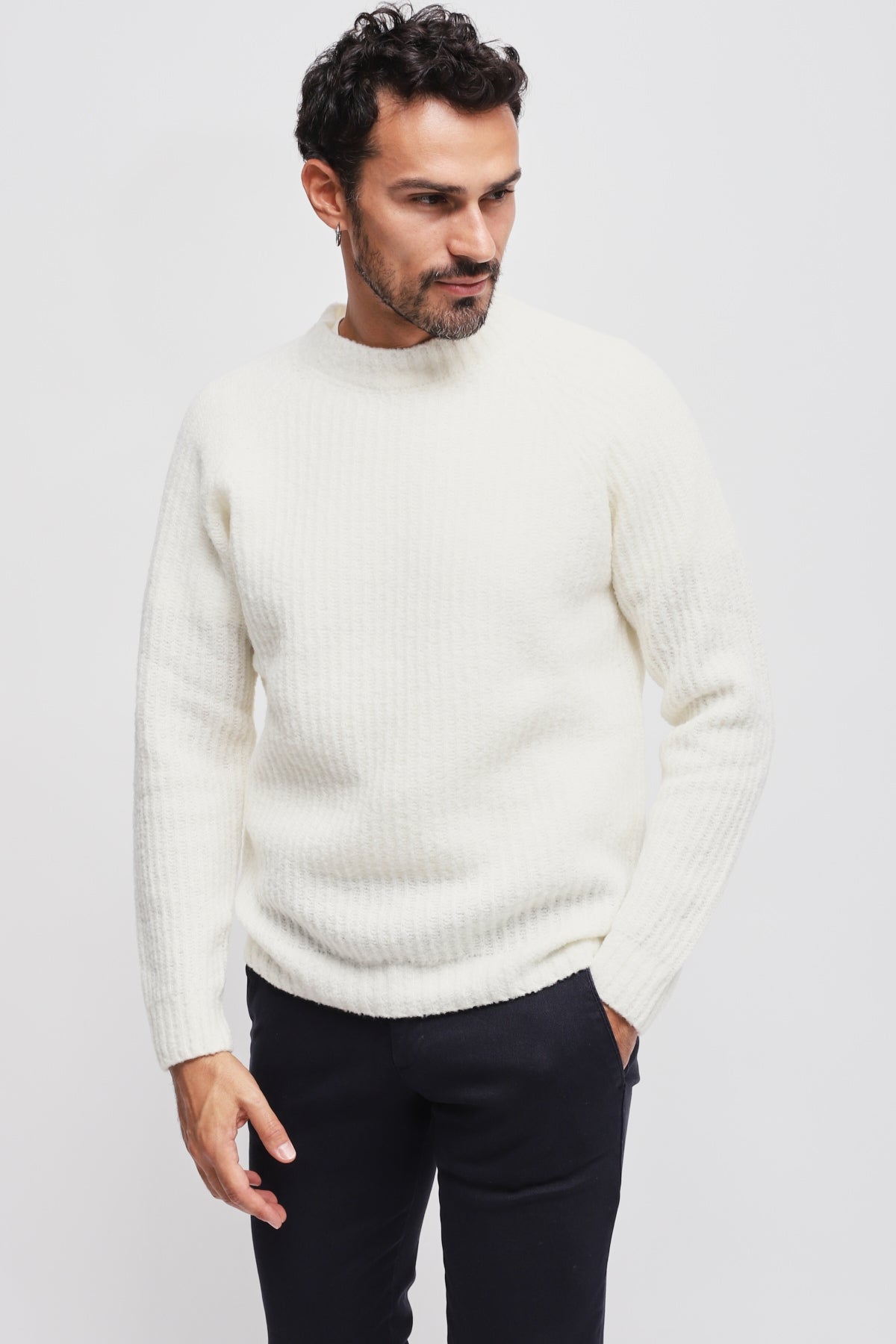 Girocollo misto lana Bianco