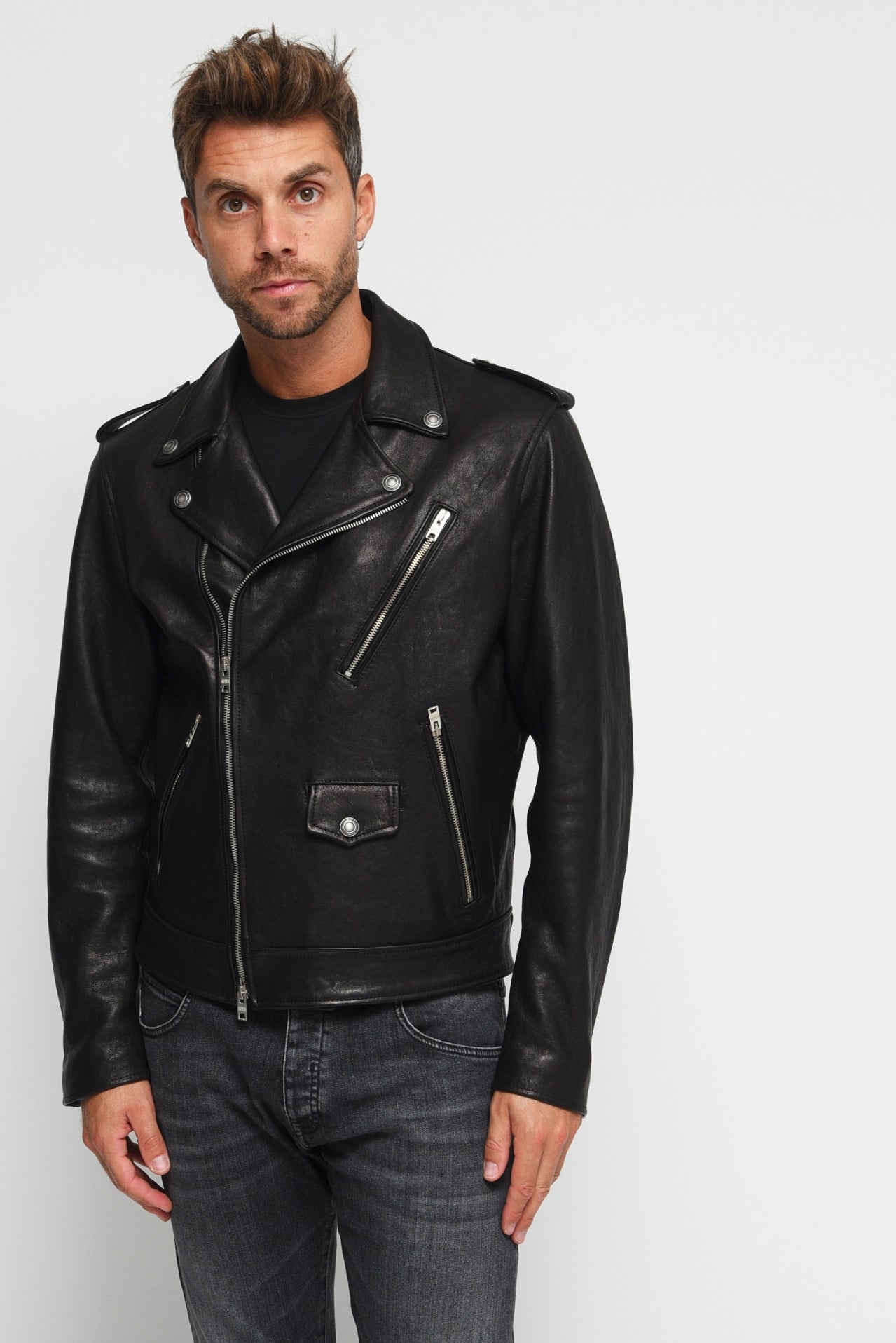 Giubbino in pelle Nero