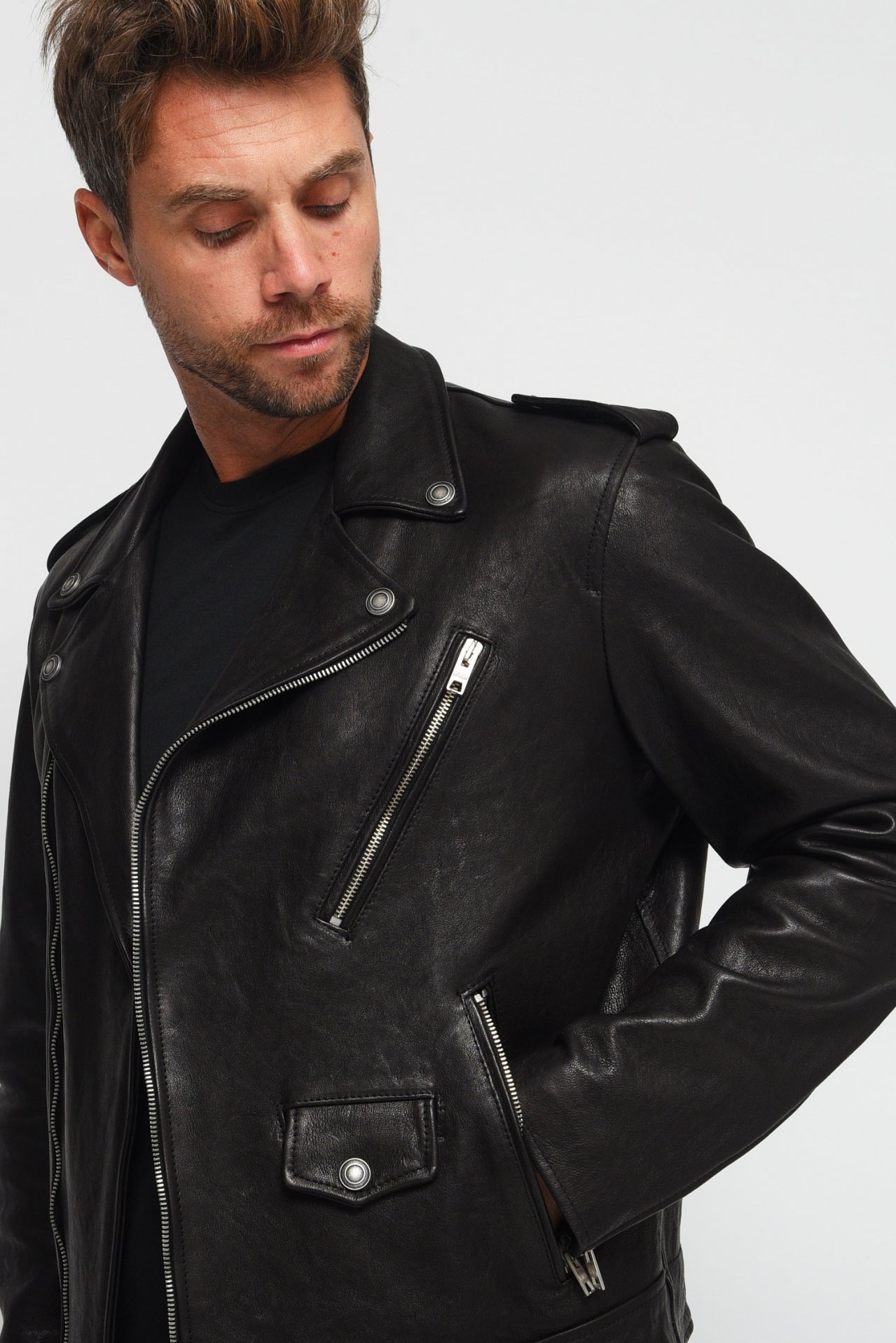 Giubbino in pelle Nero