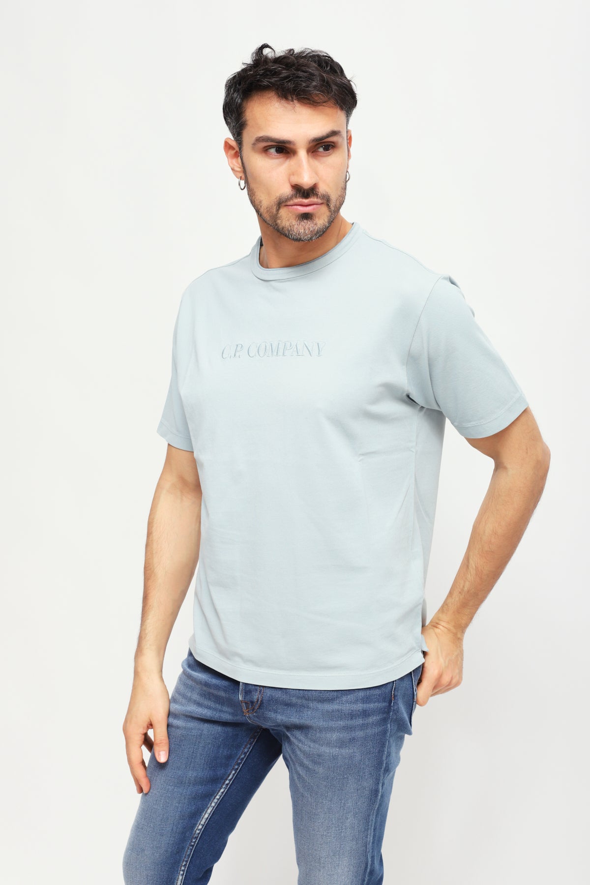 T-shirt con Logo Ricamato Azzurro