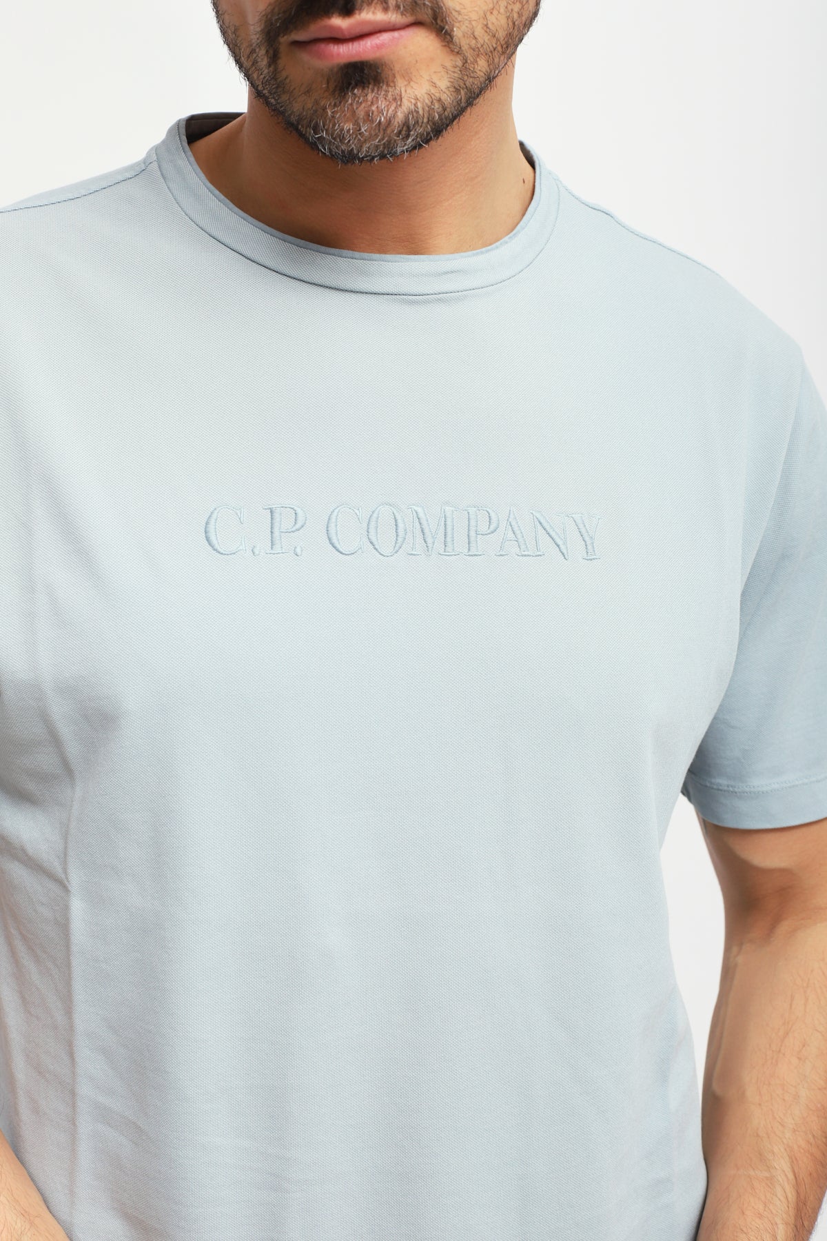 T-shirt con Logo Ricamato Azzurro