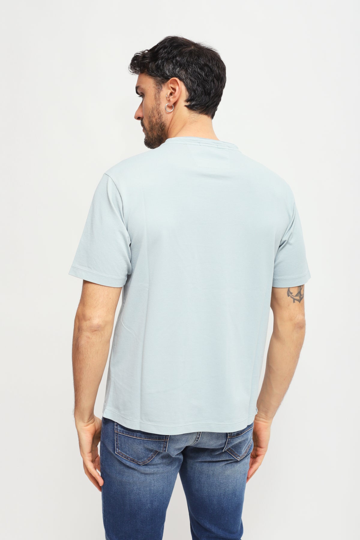 T-shirt con Logo Ricamato Azzurro