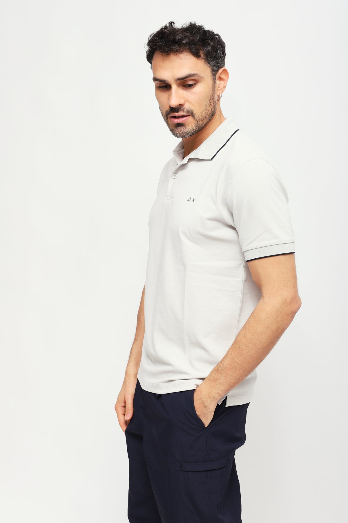 Polo con Ricamo Grigio Chiaro
