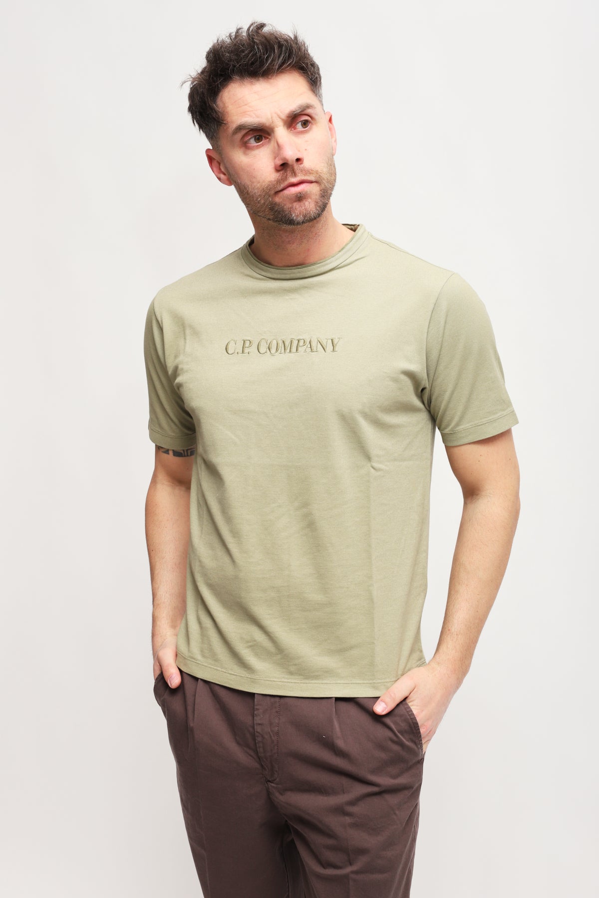 T-shirt con Logo Ricamato Verde