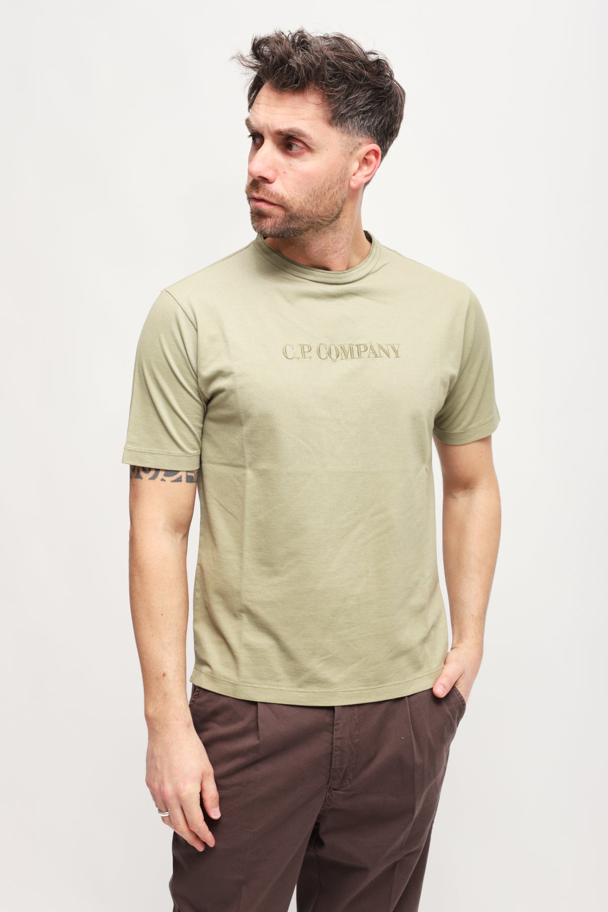 T-shirt con Logo Ricamato Verde