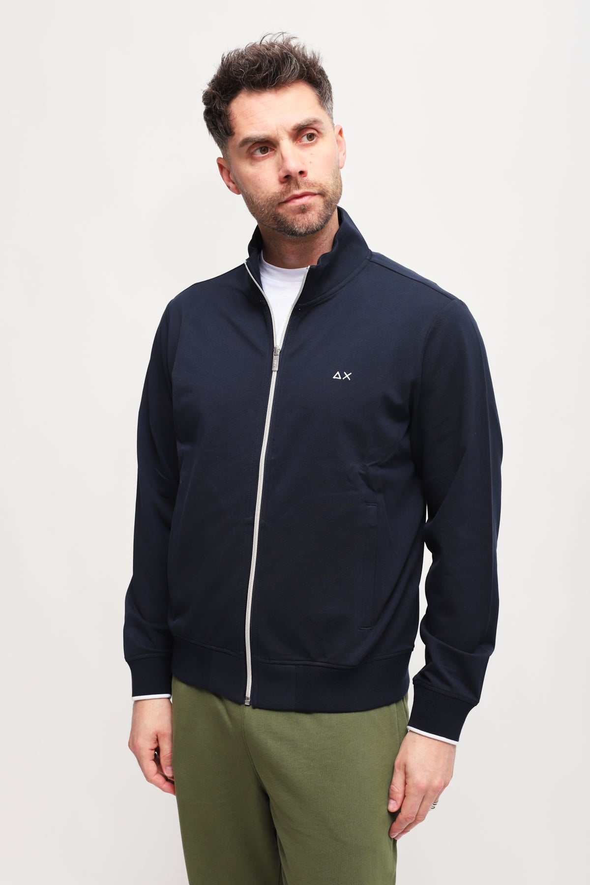 Felpa con Zip Blu Navy
